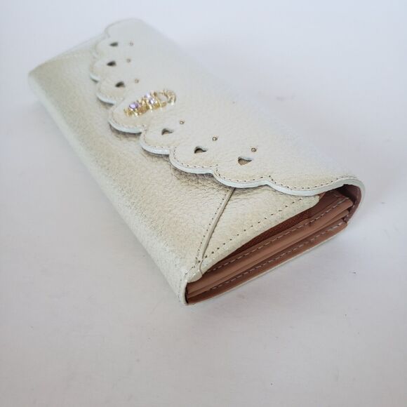 Anna Sui Wallet Clutch White Envelope Leather Owl Floral Hearts Boho Glam Box - Picture 10 of 12